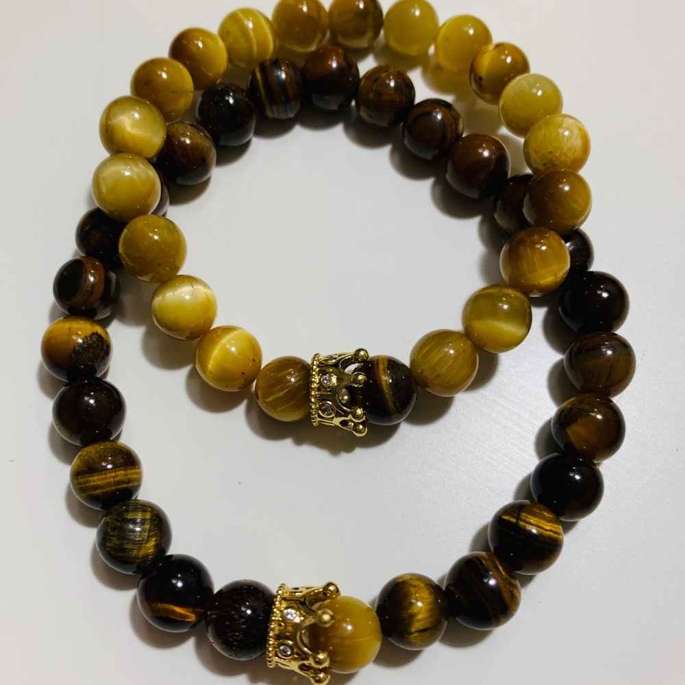 Couples Tigers Eye Gemstone Bracelet Set